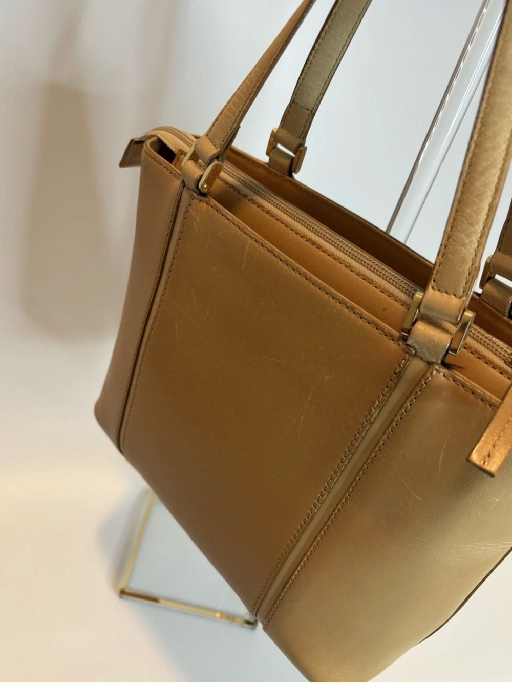 BURBERRY ($999) Classic Light Brown Leather Handbag with Nova Pattern AUTHENTIC - Picture 7 of 15